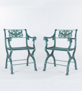 English Cast Iron Garden Chairs, Set of Two